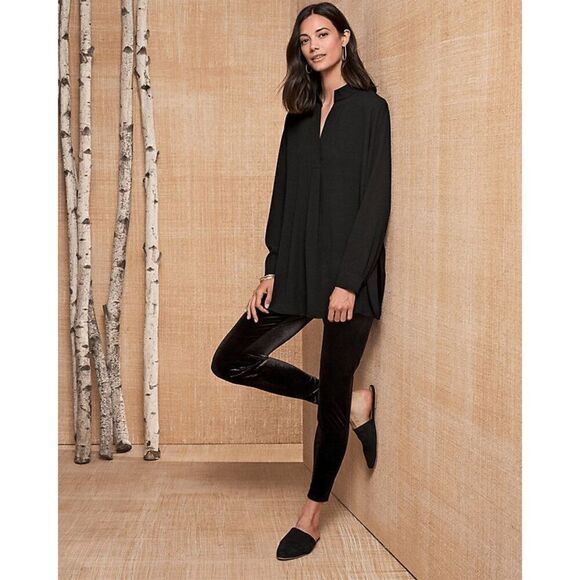 Eileen Fisher Black Velvet Leggings Perfect Fall Wardrobe Essential! High Waist - Picture 2 of 8